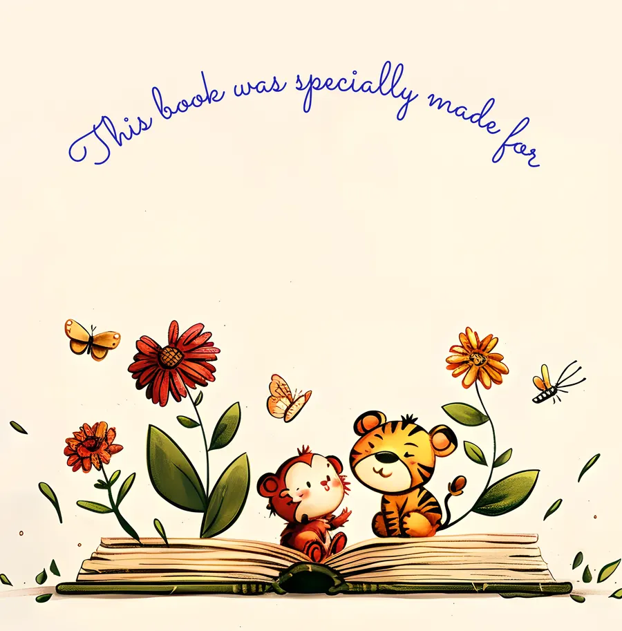 Title page artwork: two baby animals reading an open storybook among flowers